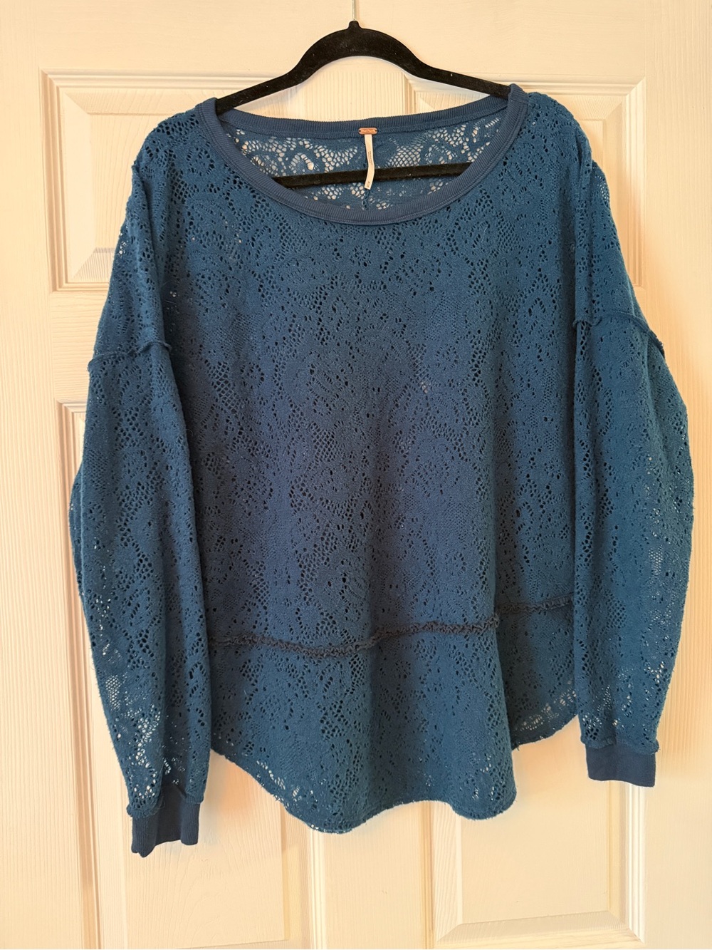 Free People Blue Crochet Lace Pullover